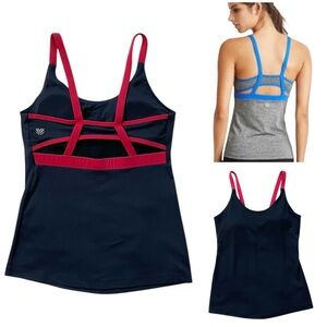 F21 Active - Strappy Sleeveless Activewear Tank Top with Bra | Black/Coral, S